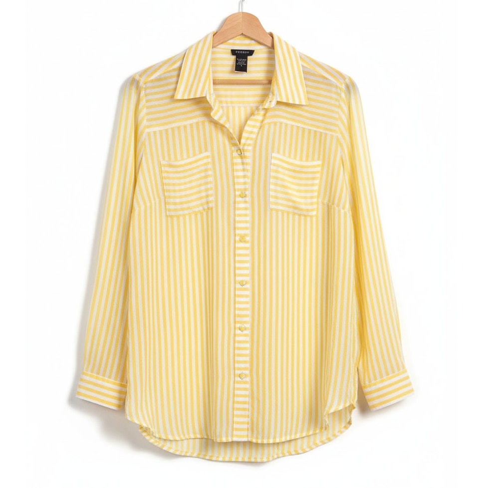 Torrid Womens L Career Office Preppy Striped Button Back Lightweight Sheer Tunic